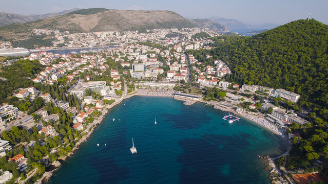 Aerial View of Uvala Lapad Beach Promenade Dubrovnik Croatia