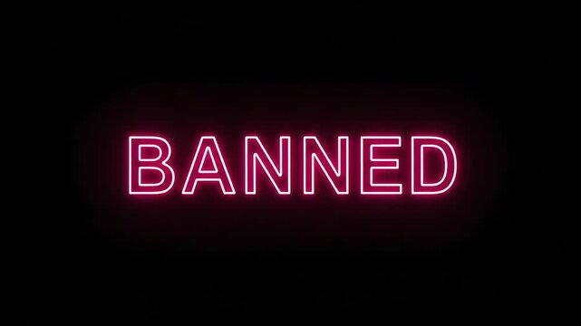 Banned neon sign animation with a bold pink glow, perfect for social media content creation and