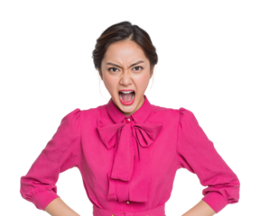 Angry woman expressing frustration portrait isolated on transparent background