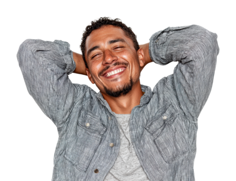 Joyful man enjoying life home portrait happiness isolated on transparent background