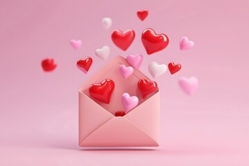 Colorful Hearts Escaping from a Pink Envelope on a Soft Background
