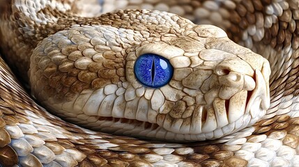 Obraz premium Viper snake head with striking blue eye