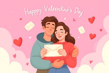 Romantic Couple with Love Letter on Valentine's Day Celebration