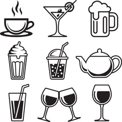 Coffee Cup with Saucer Black Lineart: Morning Beverage Icon for Cafe Menu, Restaurant Decor