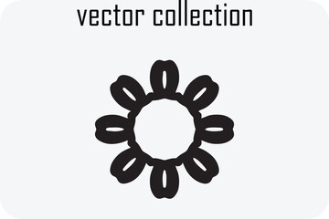 Simple black and white vector illustration of a stylized flower with eight petals and an oval center part of a collection