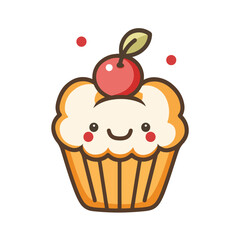 Cute cupcake with cherry and sprinkles dessert bakery illustration