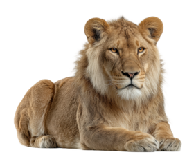 Majestic lion lying in serenity animal portrait isolated on transparent background