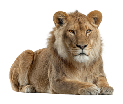 Majestic lion lying in serenity animal portrait isolated on transparent background