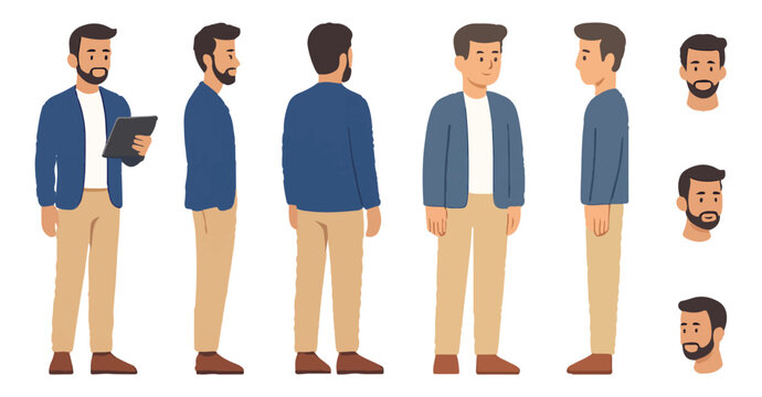 Male Character Turnaround Sheet for Animation and Design
