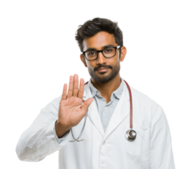 Medical professional raising hand clinic portrait serious isolated on transparent background