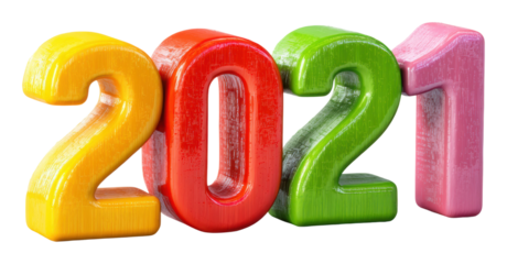 Colorful 2021 numeric celebration digital vibrant isolated on transparent background