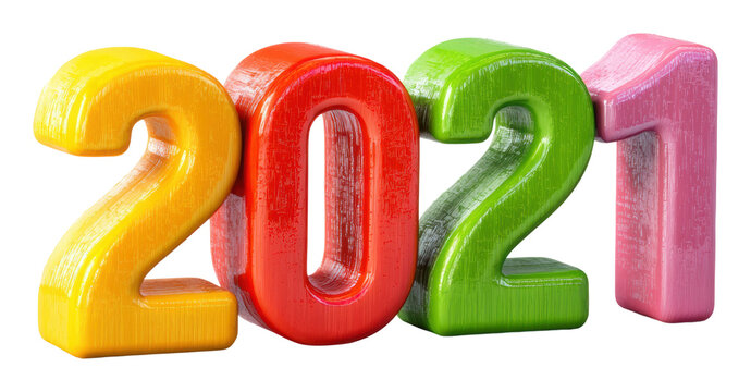 Colorful 2021 numeric celebration digital vibrant isolated on transparent background