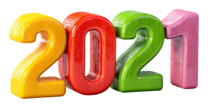 Colorful 2021 numeric celebration digital vibrant isolated on transparent background