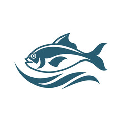  Blue fish logo clean modern ocean seafood concept illustration