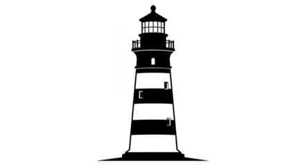 Striped lighthouse stands tall in darkness