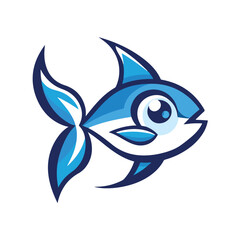 Cute blue fish swimming aquatic sea animal illustration