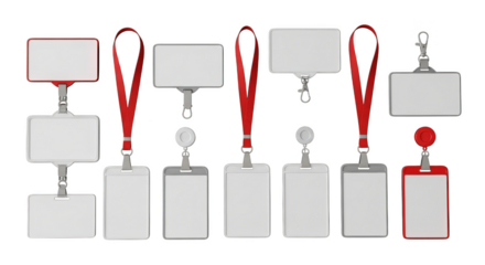 Array of identity badges against black backdrop