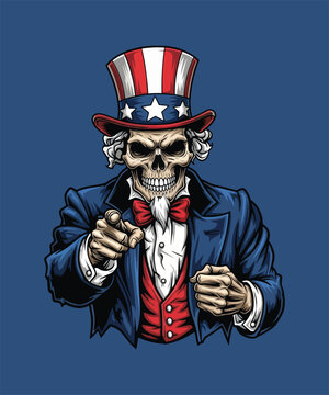 American Uncle sam with skull and usa cap  illustration
