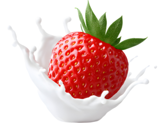 Strawberry dipped in cream isolated on transparent background, perfect for dessert, sweetness, and freshness themes.