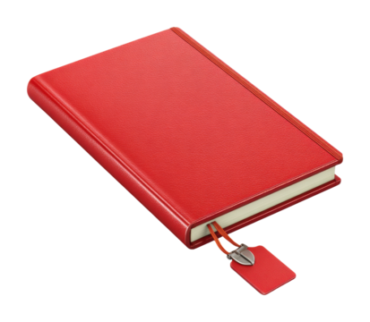 Writing in a red leather journal office workspace view isolated on transparent background - Powered by Adobe
