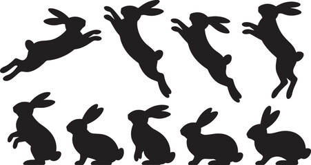 Silhouettes of Rabbits in Various Poses bunny black