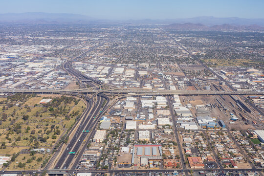 Aerial View of the I-10 and I-17 Freeway Interchange in Phoenix Arizona