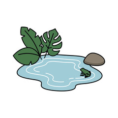 Small natural pond with rocks and green plants illustration
