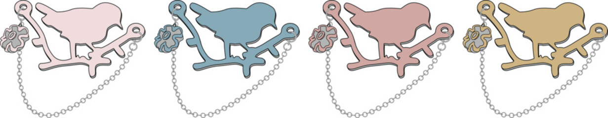 Elegant set of four stylized bird and branch graphic designs, presented in a delicate array of pastel colors, ideal for gentle nature themes and decorative applications