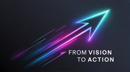 Arrow growth success direction neon light abstract concept