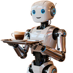 Robot Waiter Serving Coffee Futuristic Illustration of Artificial Intelligence and Hospitality