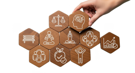 Symbolic hexagon tiles holistic wellness concept