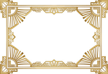 Art Deco Gold Frame Vector, Elegant Gatsby Border, Vintage 1920s Luxurious Design, Sunburst Geometric Motif, Formal Invitation Template, Editable Metallic.