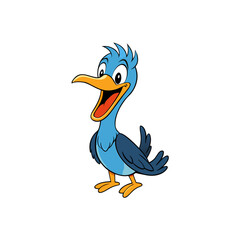 Obraz premium Happy blue cartoon bird with open mouth and orange beak