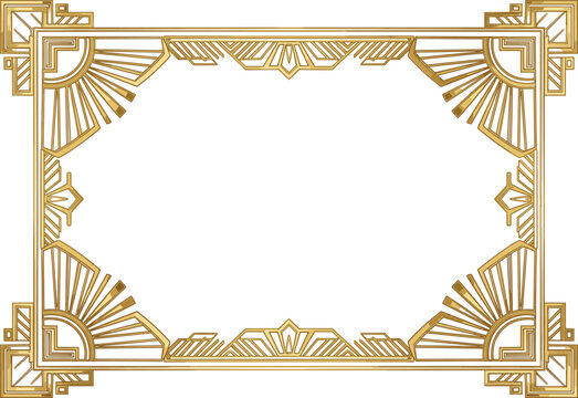 Art Deco Gold Frame Vector, Elegant Gatsby Border, Vintage 1920s Luxurious Design, Sunburst Geometric Motif, Formal Invitation Template, Editable Metallic.