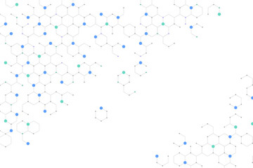 Abstract network of connected hexagonal cells and dots, data, science, or technology concepts