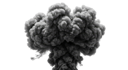 Towering smoke plume against black backdrop