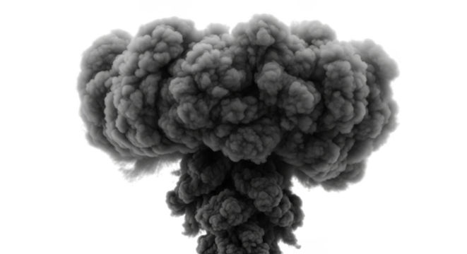 Towering ominous mushroom cloud against darkness