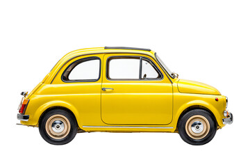 Classic yellow vintage car isolated on transparent background, retro small automobile for travel, transportation, nostalgia, and automotive collection concept