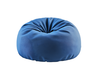 A comfortable large round navy blue fabric bean bag or pouf designed for relaxed seating and leisure in a home or casual interior setting isolated on transparent background