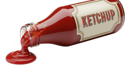 Ketchup bottle pouring isolated on transparent background