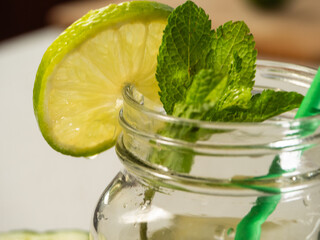 Healthy cucumber mint and lime refreshing detox drink 