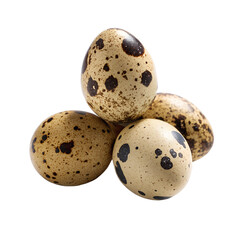 Obraz premium Fresh quail eggs pile isolated on black background healthy food ingredient small speckled eggs close up shot