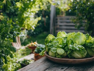 A cabbage laid on the table in the garden.