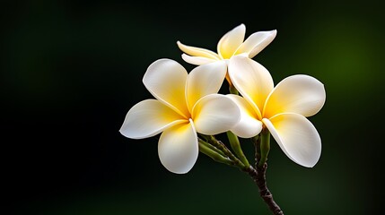 Fototapeta premium Close-up of three plumeria blossoms