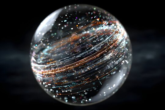 Abstract glass sphere with glowing light trails