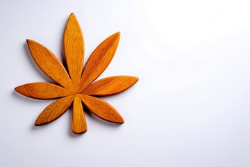 Wooden leaf-shaped decoration with intricate details, placed on a clean white background, showcasing craftsmanship and natural aesthetics, ideal for design purposes