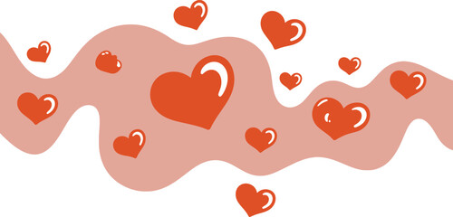 Elegant Pink Wavy Background Scattered Red Heart Vector Illustration