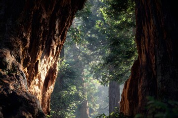 Sunlight filtering through a forest cave — magical woodland scene full of mystery and natural beauty.