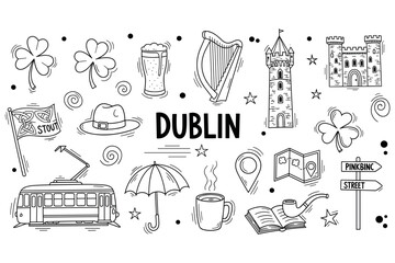 Fototapeta premium Iconic symbols of dublin featuring landmarks and traditional irish elements