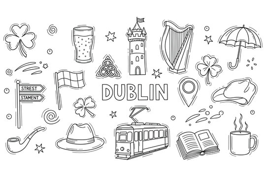 Dublin doodles: icons of irish culture and landmarks